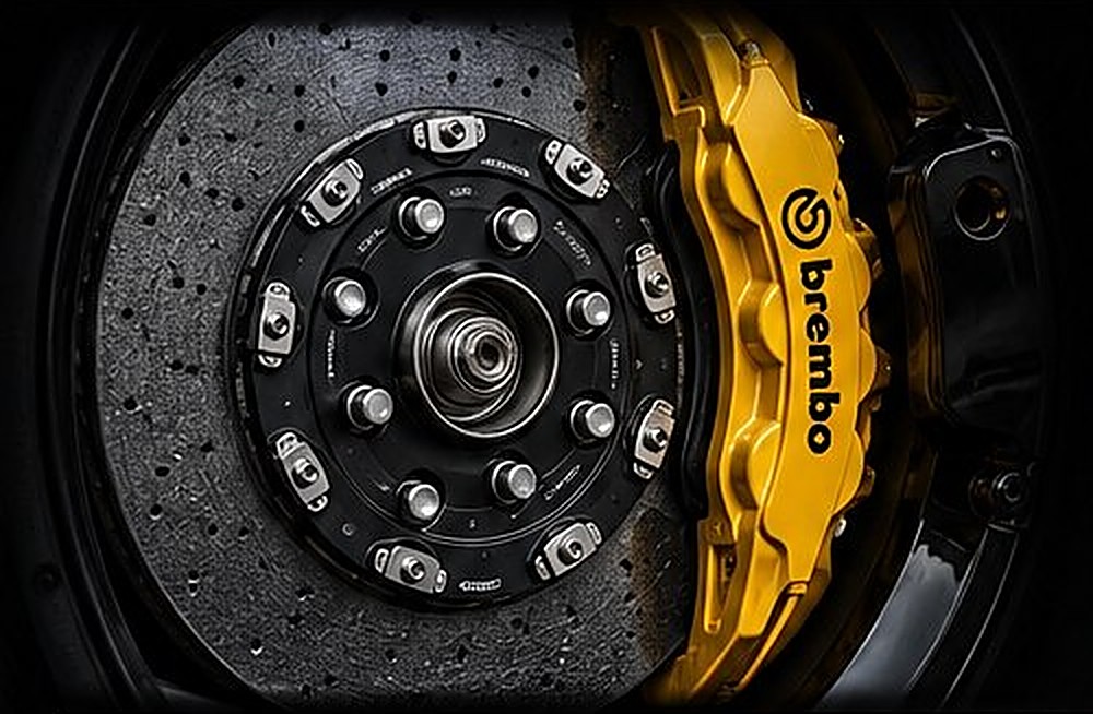 Карбон-керамические тормоза и жёлтые суппорты Brembo